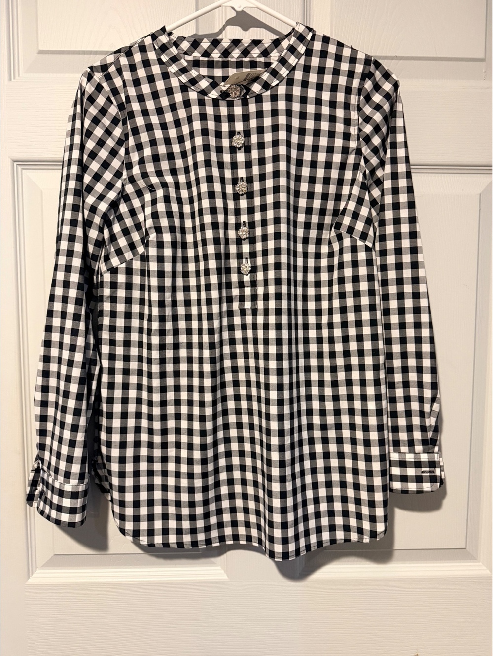 Talbots black and white gingham blouse